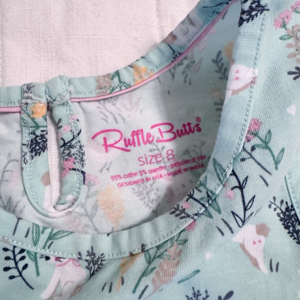 Ruffle Butts Girls Dress Size 8 Floral Bunnies Spring Summer Cotton Knit EUC - Picture 3 of 7